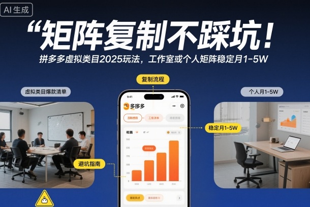 矩阵复制不踩坑！拼多多虚拟类目2025玩法，工作室或者个人矩阵稳定月1-5W【揭秘】-大表哥网创