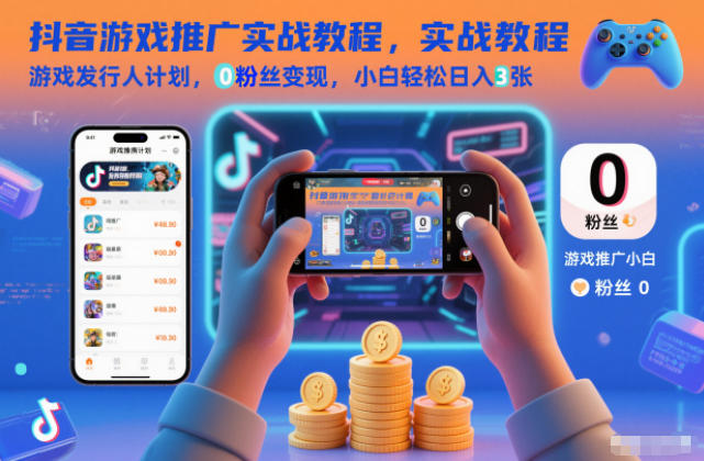 抖音游戏推广实战教程，游戏发行人计划，0粉丝变现，小白轻松日入3张-大表哥网创
