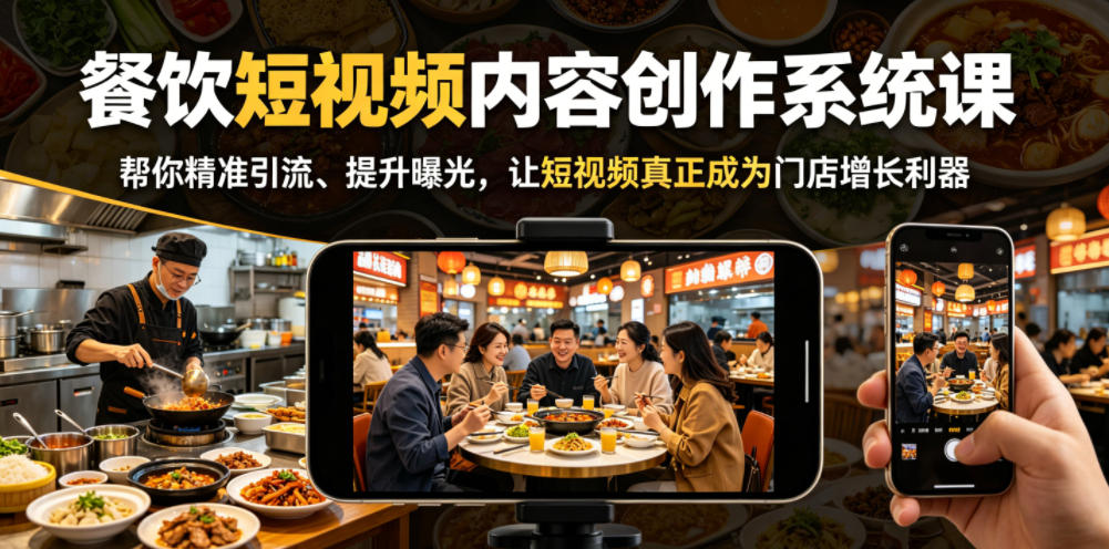 餐饮短视频内容创作系统课，帮你精准引流、提升曝光，让短视频真正成为门店增长利器-大表哥网创