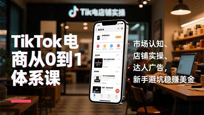 TikTok电商从0到1体系课，市场认知、店铺实操、达人广告，新手避坑稳赚美金-大表哥网创