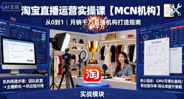 淘宝直播运营实操课【MCN机构】，从0到1做一家月销千W的直播机构-大表哥网创