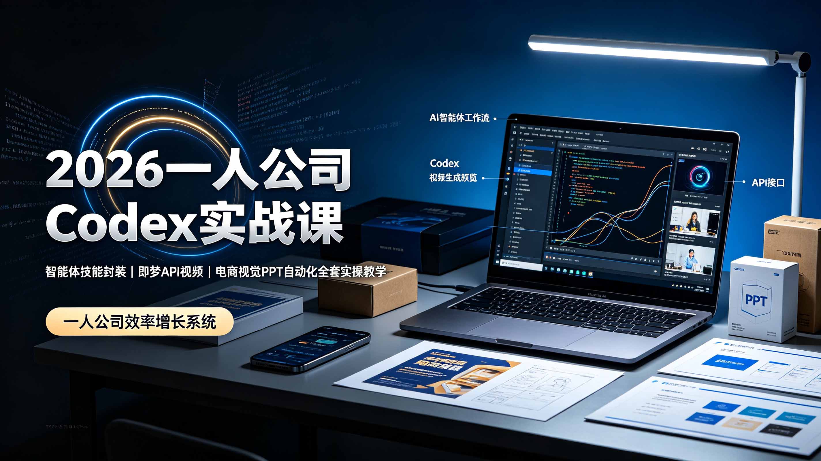 2026一人公司Codex实战课◆智能体技能封装|即梦API视频|电商视觉PPT自动化全套实操教学-大表哥网创