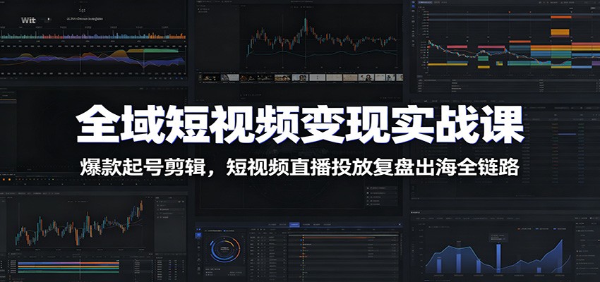 全域短视频变现实战课：爆款起号剪辑，短视频直播投放复盘出海全链路-大表哥网创