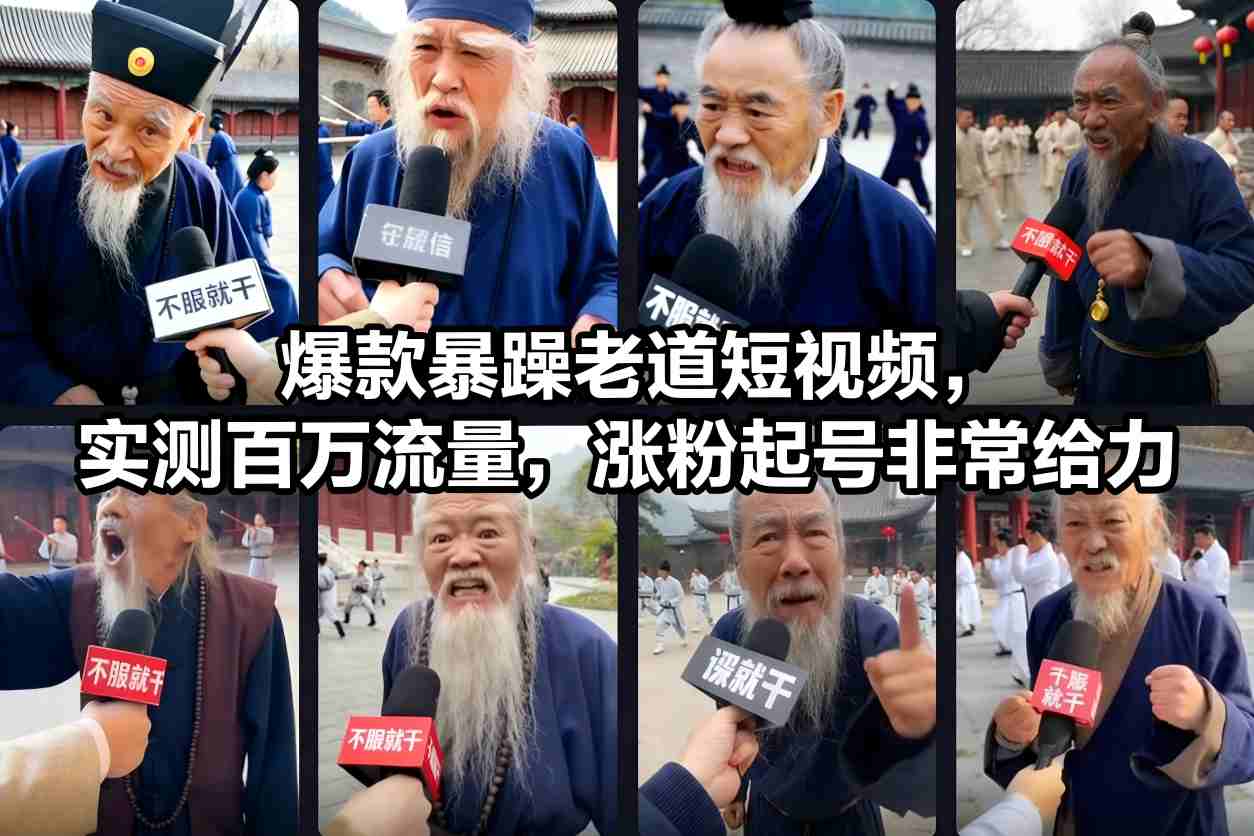 爆款暴躁老道短视频，实测百万流量，涨粉起号非常给力-大表哥网创