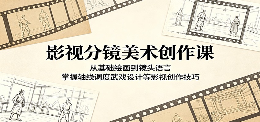 影视分镜美术创作课：从基础绘画到镜头语言，掌握轴线调度武戏设计等影视创作技巧-大表哥网创