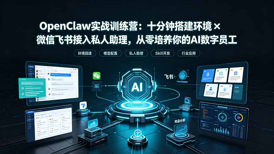 OpenClaw实战特训营：十分钟搭建环境×微信飞书接入私人助理，从零培养你的AI数字员工-大表哥网创