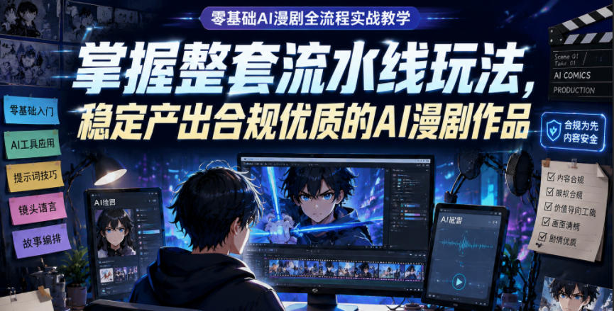 零基础AI漫剧全流程实战教学,掌握整套流水线玩法,稳定产出合规优质的AI漫剧作品-大表哥网创