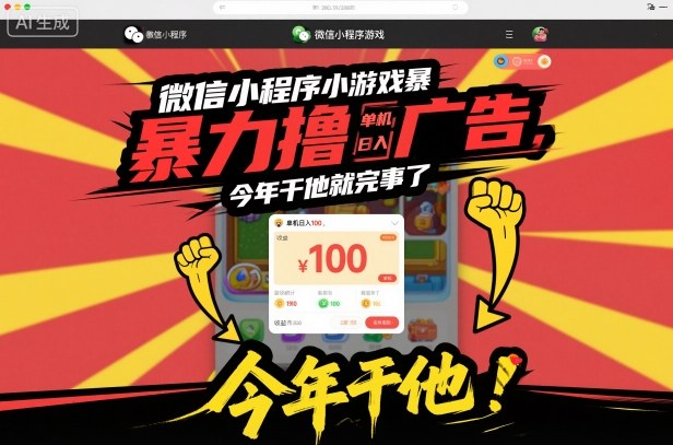 微信小程序小游戏暴力撸广告，单机日入100，今年干他就完事了-大表哥网创