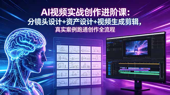AI视频实战创作进阶课：分镜头设计+资产设计+视频生成剪辑，真实案例跑通创作全流程-大表哥网创