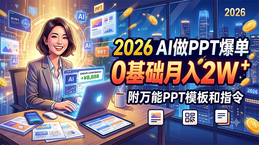 2026 AI做PPT爆单，0基础月入2W，附万能PPT模板和指令-大表哥网创