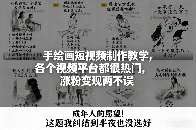 手绘画短视频制作教学，各个视频平台都很热门，涨粉变现两不误-大表哥网创