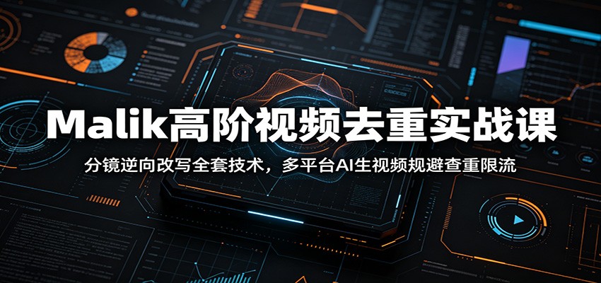 Malik高阶视频去重实战课：分镜逆向改写全套技术，多平台AI生视频规避查重限流-大表哥网创