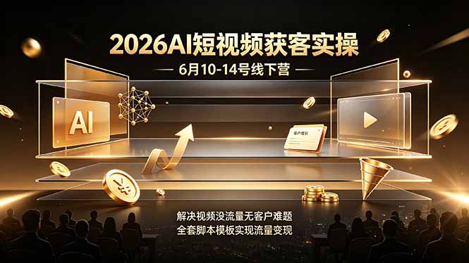 2026AI短视频获客实操6月10-14号线下营，解决视频没流量无客户难题，全套脚本模板实现流量变现-大表哥网创
