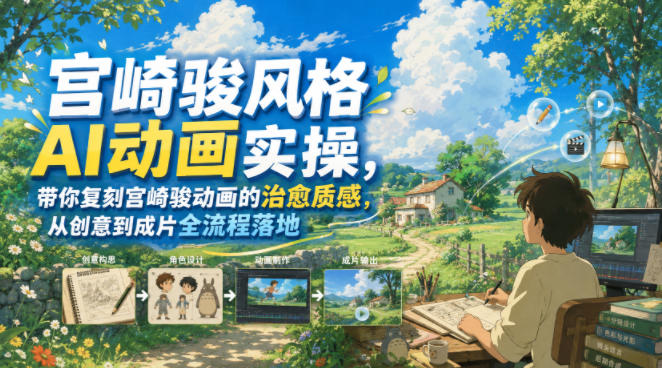 宫崎骏风格AI动画实操，带你复刻宫崎骏动画的治愈质感，从创意到成片全流程落地-大表哥网创