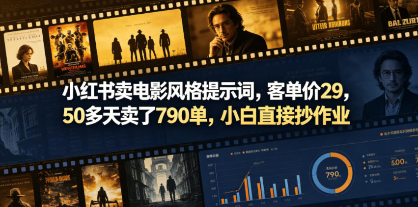 小红书卖电影风格提示词，客单价29，50多天卖了790单，小白直接抄作业！-大表哥网创