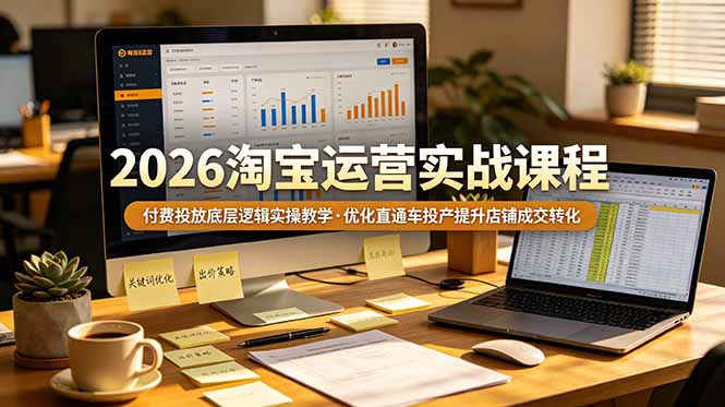 2026 淘宝运营实战课程，付费投放底层逻辑实操教学，优化直通车投产提升店铺成交转化-大表哥网创