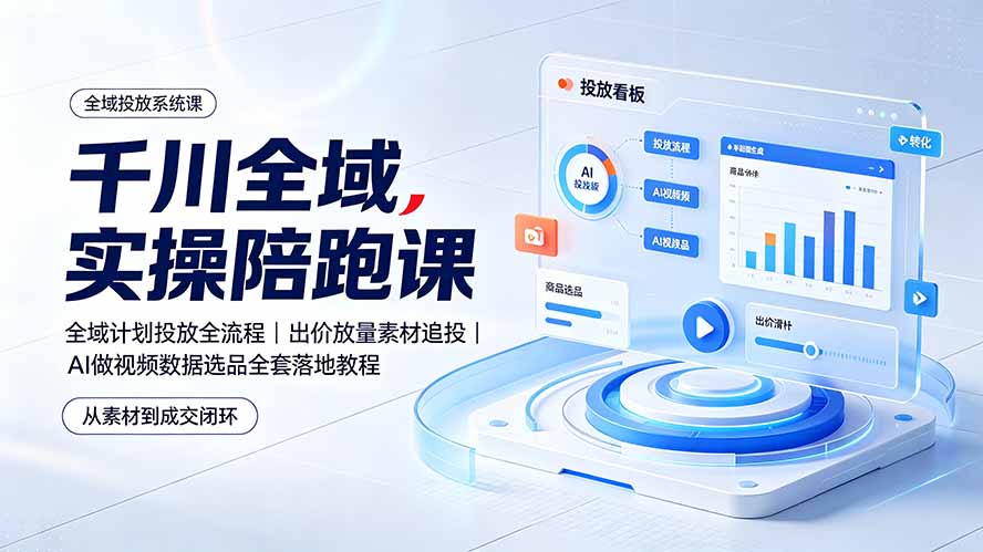 千川全域实操陪跑课：全域计划投放全流程｜出价放量素材追投｜AI做视频数据选品全套落地教程-大表哥网创