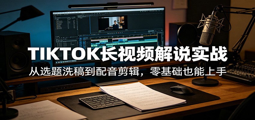 TIKTOK长视频解说实战：从选题洗稿到配音剪辑，零基础也能上手-大表哥网创