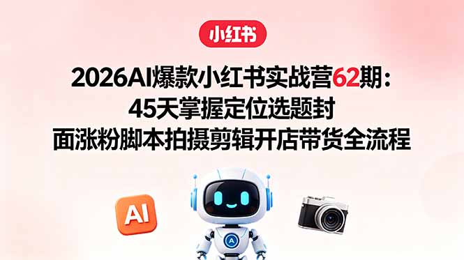 2026AI爆款小红书实战营62期：45天掌握定位选题封面涨粉脚本拍摄剪辑开店带货全流程-大表哥网创