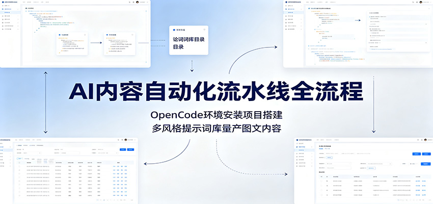AI内容自动化流水线全流程：OpenCode环境安装项目搭建，多风格提示词库量产图文内容-大表哥网创