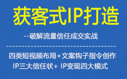 获客型IP打造，破解流量信任成，四类短视频布局+文案钩子指令创作IP三大信任状+IP变现四大模式-大表哥网创