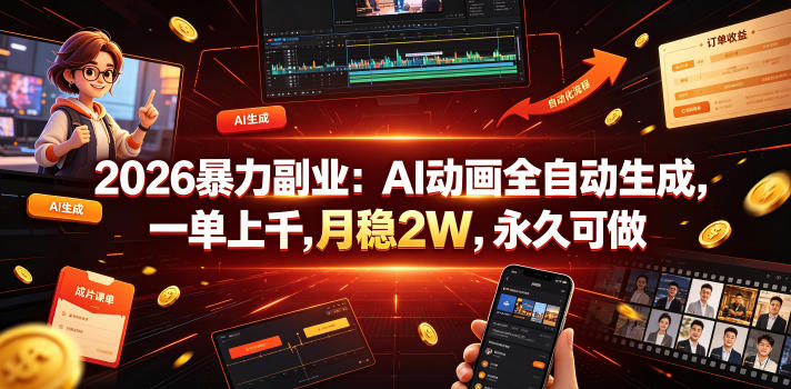 2026暴力副业：AI动画全自动生成，一单上千，月稳2W，永久可做【揭秘】-大表哥网创