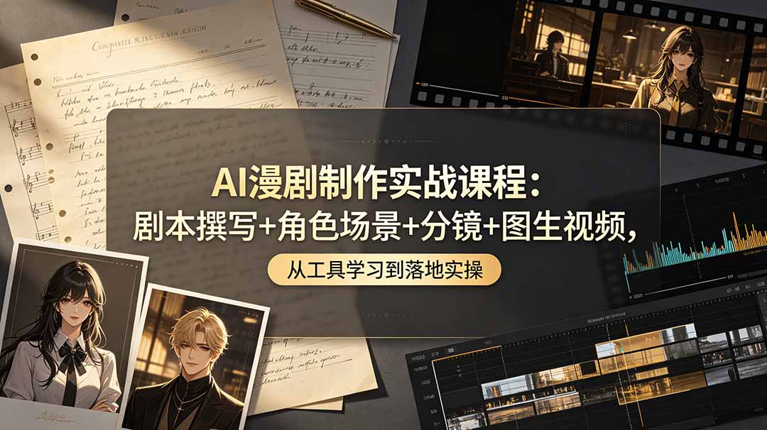 AI漫剧制作实战课程:剧本撰写+角色场景+分镜+图生视频,从工具学习到落地实操-大表哥网创