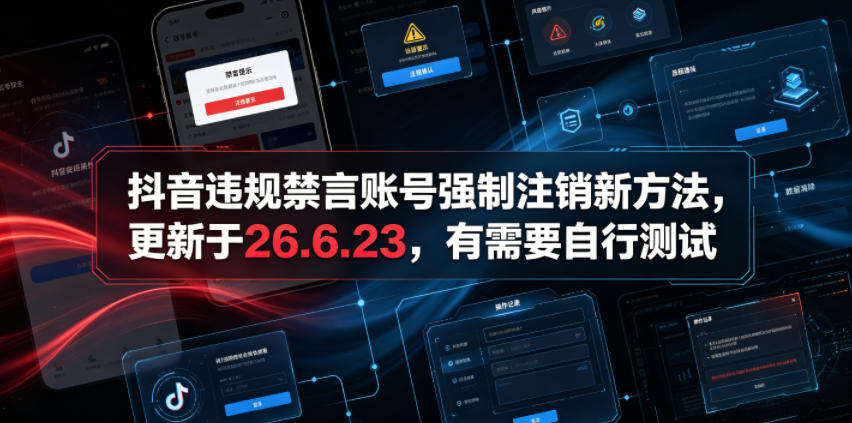 抖音违规禁言账号强制注销新方法,更新于26.6.23,有需要自行测试-大表哥网创