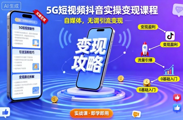5G短视频抖音实操变现课程，自媒体，无谓引流变现-大表哥网创