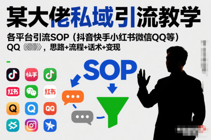 某大佬私域引流教学，各平台引流SOP(抖音快手小红书微信QQ等)，思路+流程+话术+变现-大表哥网创
