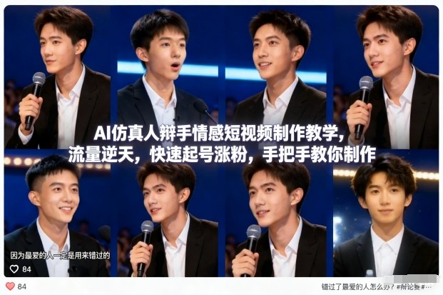 AI仿真人辩手情感短视频制作教学，流量逆天，快速起号涨粉，手把手教你制作-大表哥网创