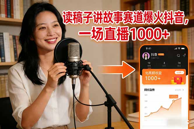 读稿子讲故事赛道爆火抖音，一场直播日入1000+-大表哥网创