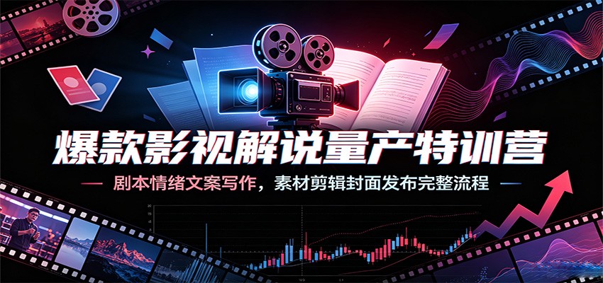 爆款影视解说量产特训营:剧本情绪文案写作,素材剪辑封面发布完整流程-大表哥网创