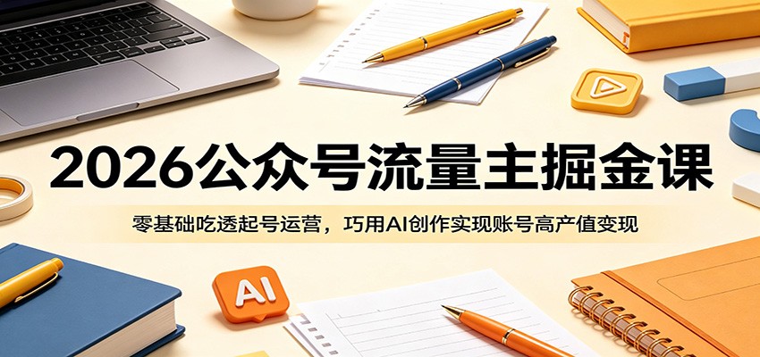 2026公众号流量主掘金课：零基础吃透起号运营，巧用AI创作实现账号高产值变现-大表哥网创