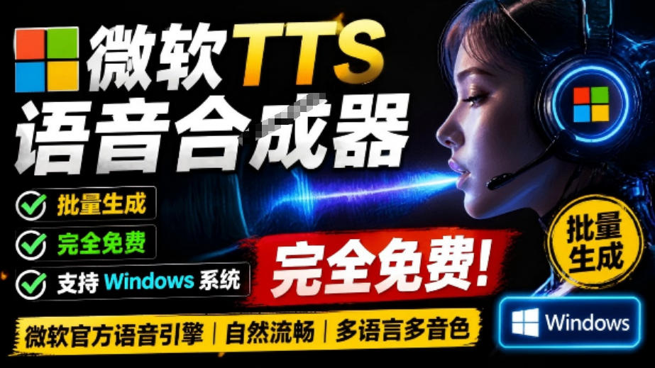 微软TTS免费语音配音生成器,完全免费,支持多语音、多音色选择,Windows系统专用TTS语音合成器-大表哥网创