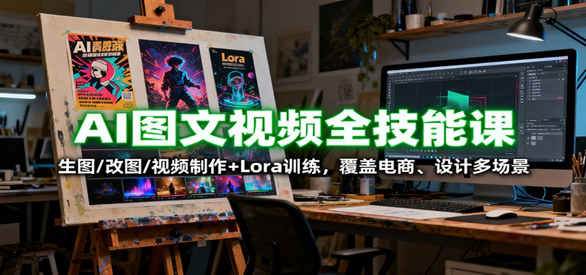 AI图文视频全技能课：生图/改图/视频制作+Lora训练，覆盖电商 、设计多场景-大表哥网创