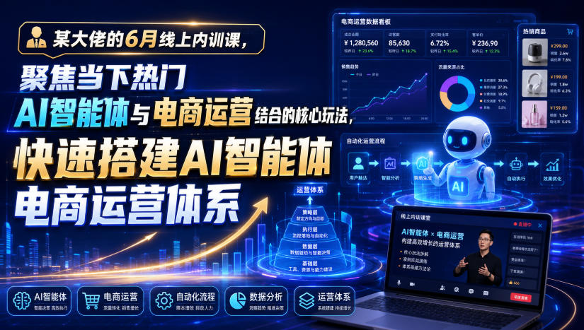 某大佬的6月线上内训课，聚焦当下热门AI智能体与电商运营结合的核心玩法，快速搭建AI智能体电商运营体系-大表哥网创