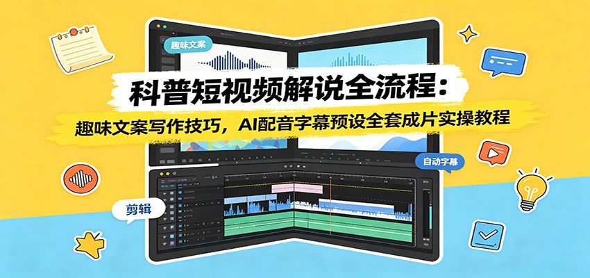 科普短视频解说全流程：趣味文案写作技巧，AI配音字幕预设全套成片实操教程-大表哥网创