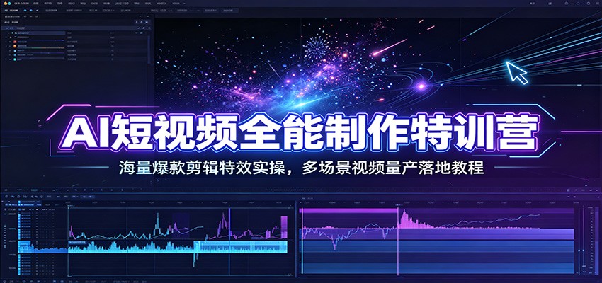 AI短视频全能制作特训营：海量爆款剪辑特效实操，多场景视频量产落地教程-大表哥网创