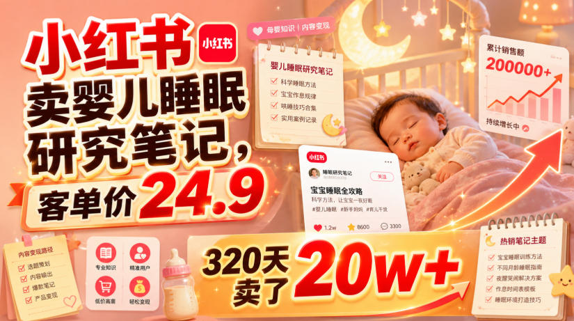 小红书卖婴儿睡眠研究笔记，客单价24.9，320天卖了20w+-大表哥网创