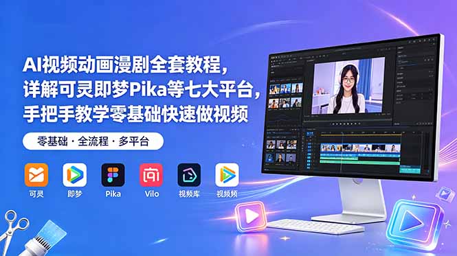 AI视频动画漫剧全套教程，详解可灵即梦Pika等七大平台，手把手教学零基础快速做视频-大表哥网创