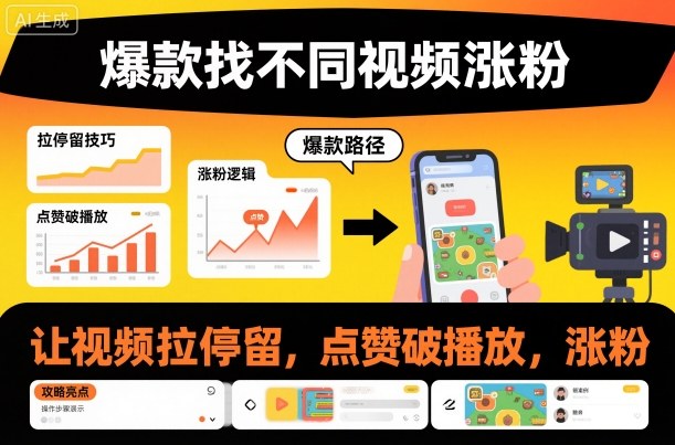 爆款找不同视频涨粉，让视频拉停留，实现点赞，破播放，涨粉-大表哥网创