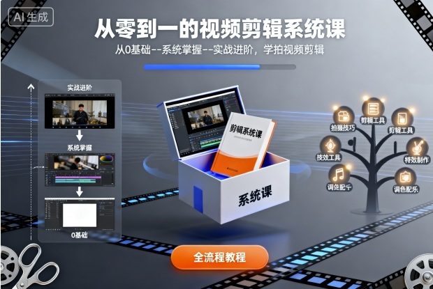 从零到一的视频剪辑系统课，从0基础–系统掌握–实战进阶，学拍视频剪辑-大表哥网创