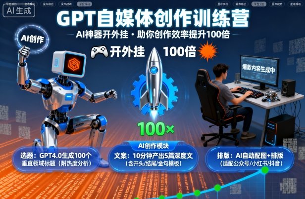 GPT自媒体创作训练营：AI神器开外挂，助你创作效率提升100倍-大表哥网创