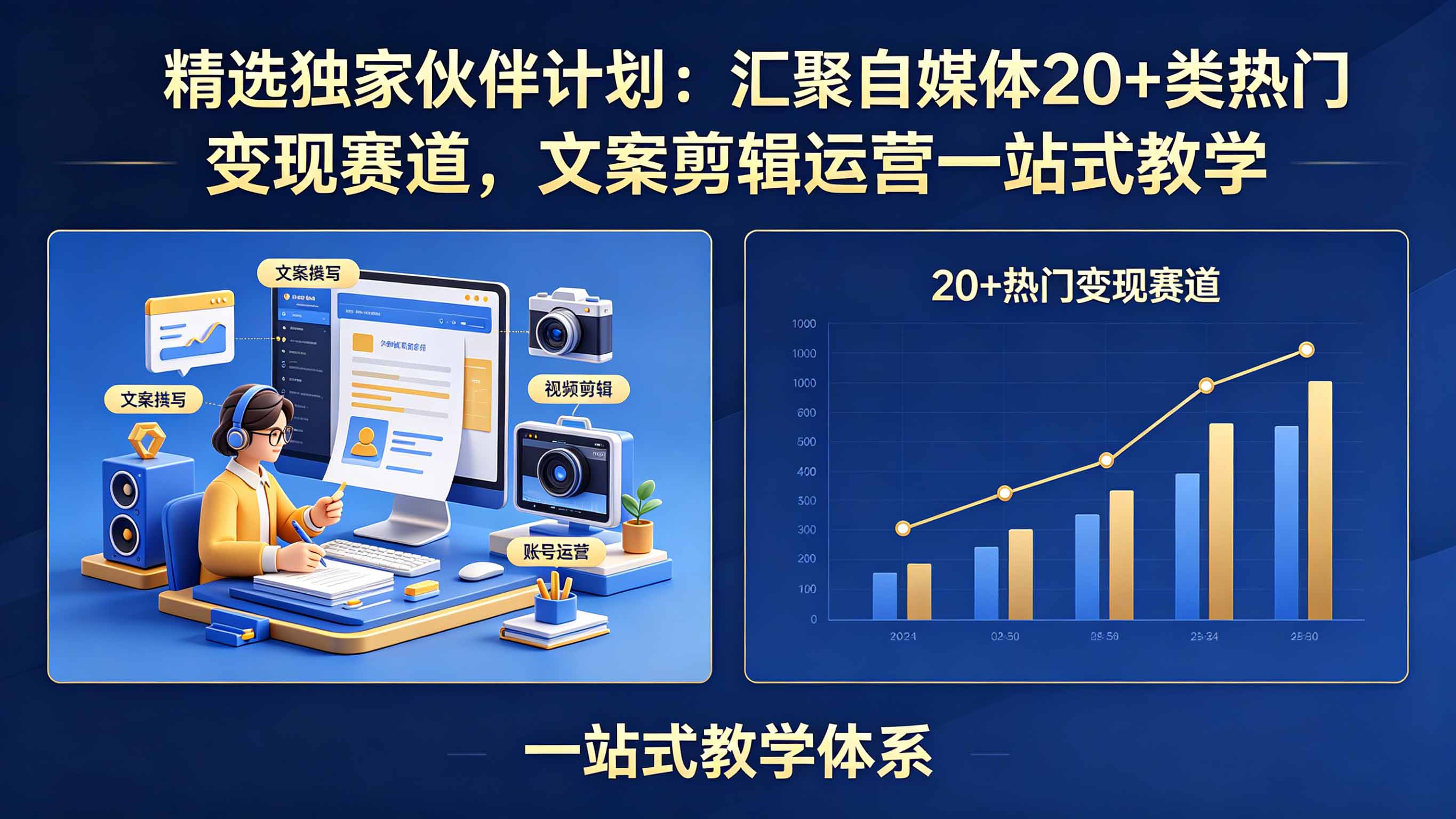 精选独家伙伴计划:汇聚自媒体20+类热门变现赛道,文案剪辑运营一站式教学-大表哥网创