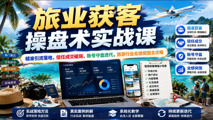 旅业获客操盘术实战课｜精准引流落地、信任成交破局、账号守盘迭代、旅游行业业绩突围全攻略-大表哥网创