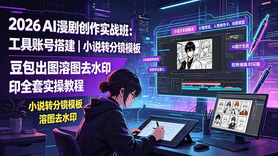 2026AI漫剧创作实战班：工具账号搭建｜小说转分镜模板｜豆包出图溶图去水印全套实操教程-大表哥网创