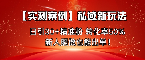 【实测案例】私域新玩法，日引30+精准粉，转化率50%，新人照做也能出单！-大表哥网创
