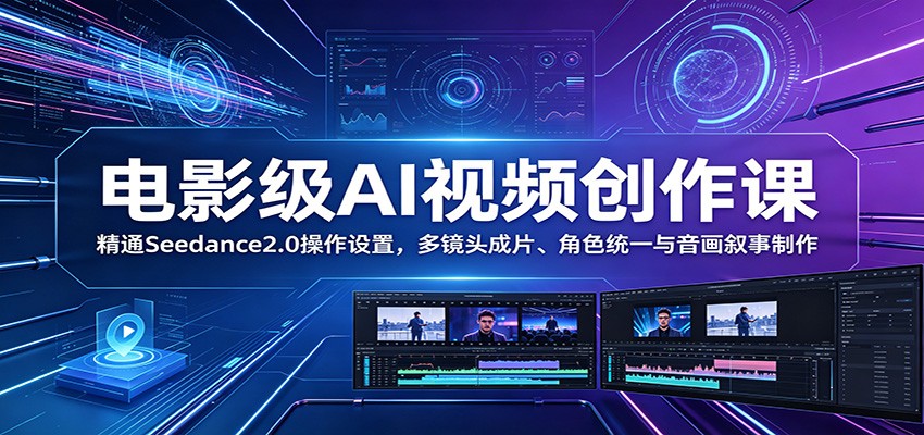 电影级AI视频创作课：精通Seedance2.0操作设置，多镜头成片、角色统一与音画叙事制作-大表哥网创