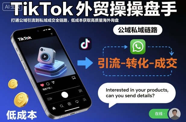 TikTok外贸操盘手，打通公域引流到私域成交全链路，低成本获取高质量海外询盘-大表哥网创